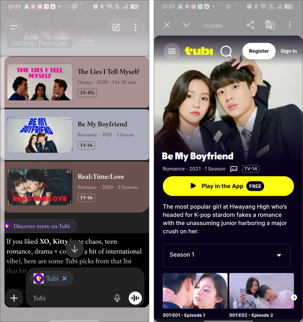 Click the banner You like directly in the Tubi app