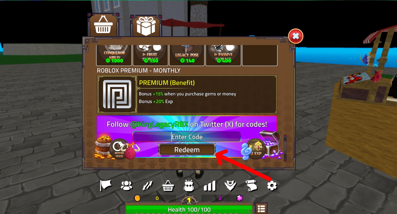 Enter a code and press Redeem