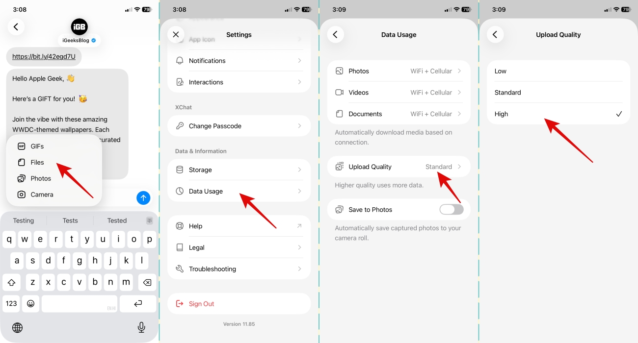 Media sharing experience of Xchat