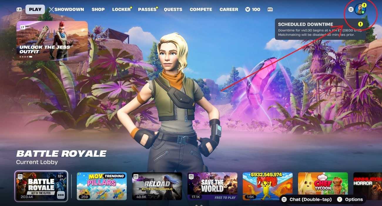 Open Fortnite and click on the profile icon at the top-right corner