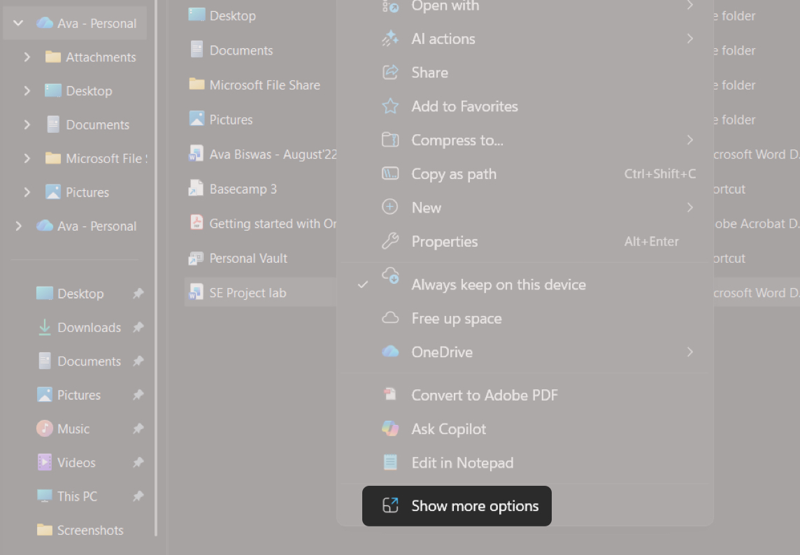 Right-click a File Then select Show more options
