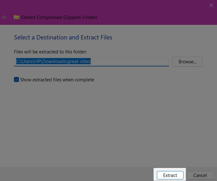 Select Extract From the Dialogue Box