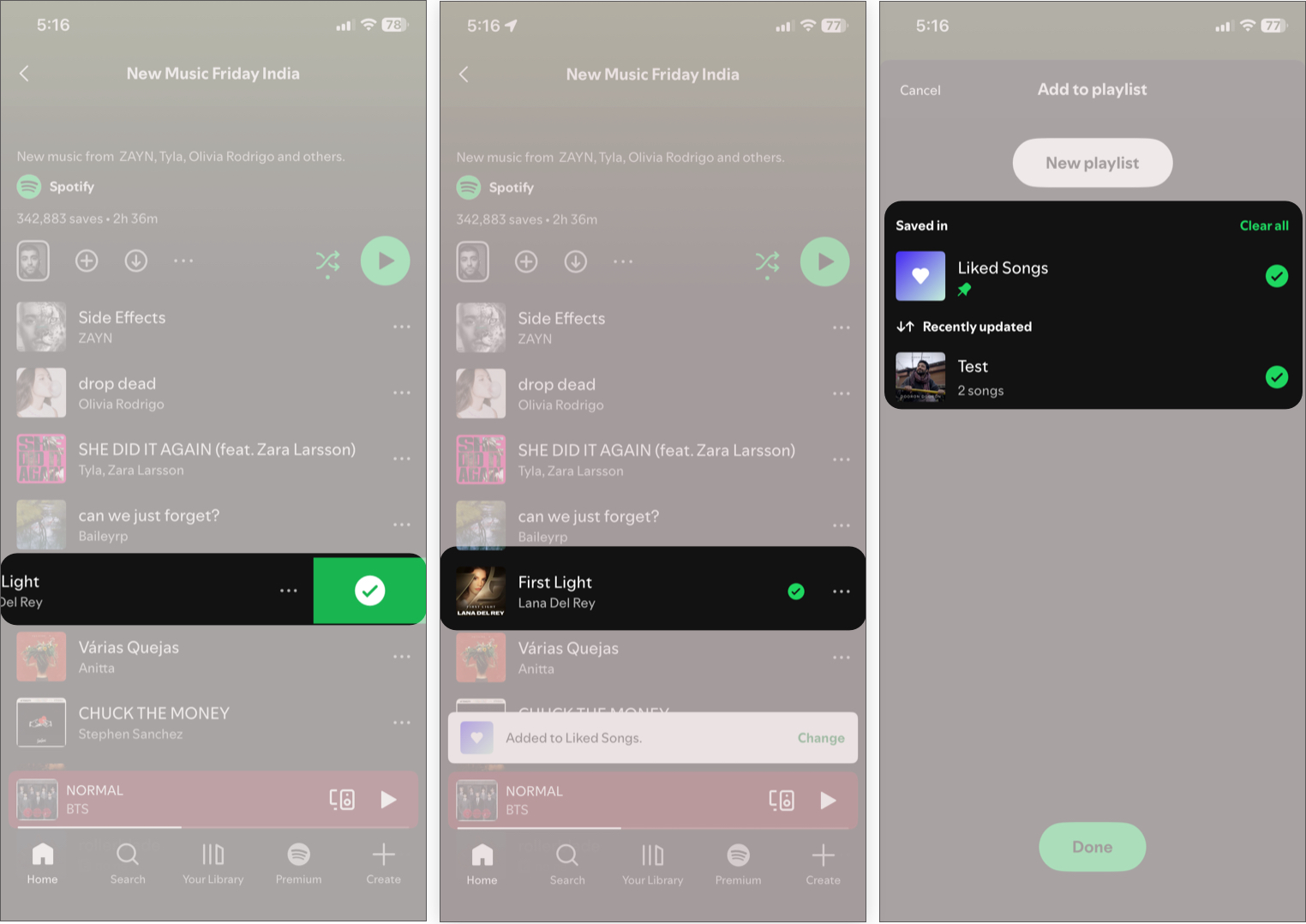 Swipe left to quick save