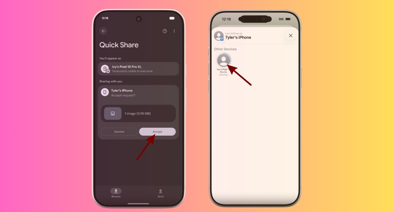 Tap Accept on your Android to start the transfer