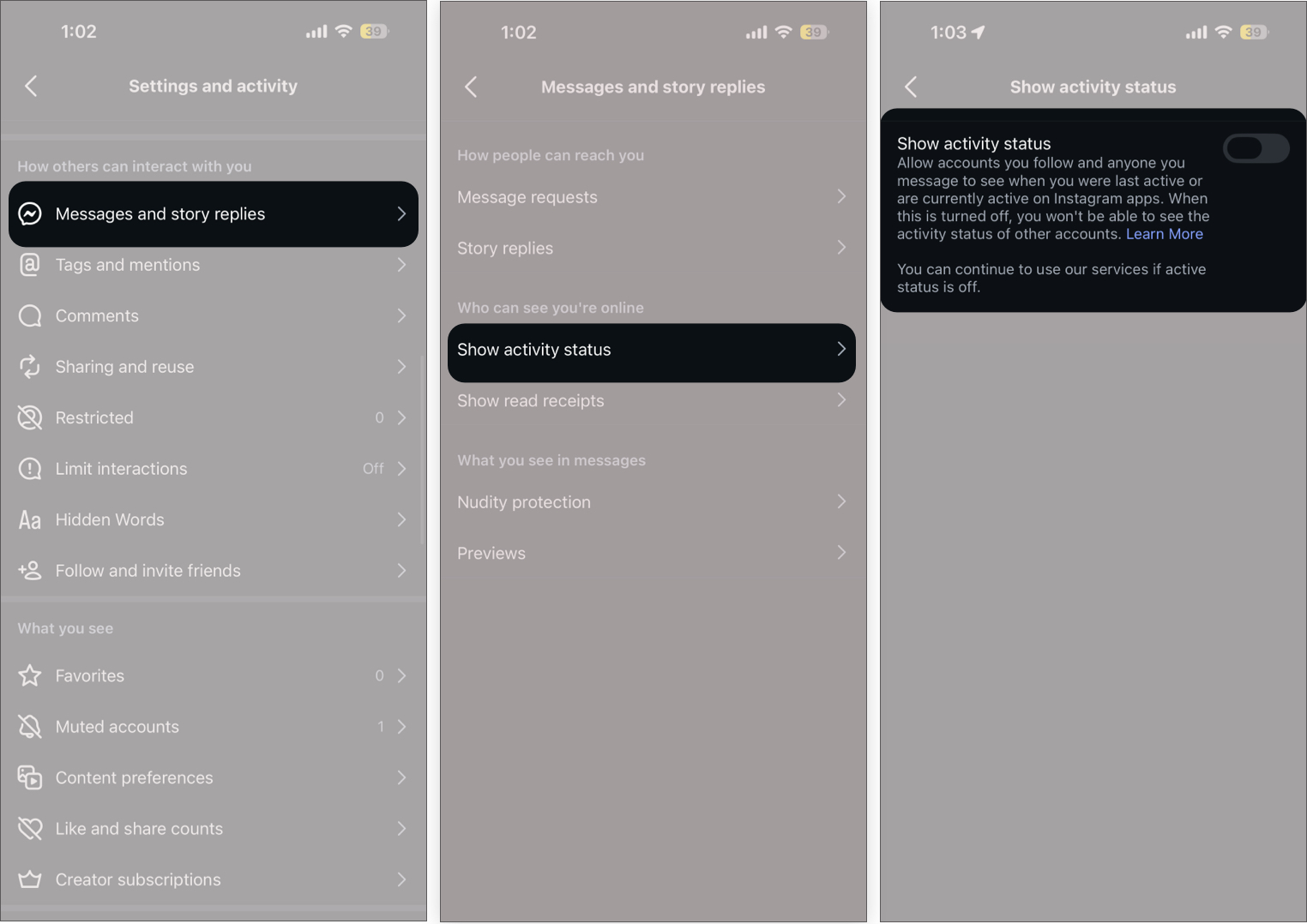 Turn off activity status