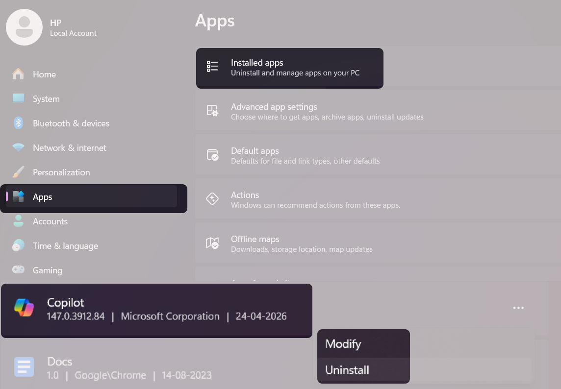 Uninstall Copilot Via Windows Settings
