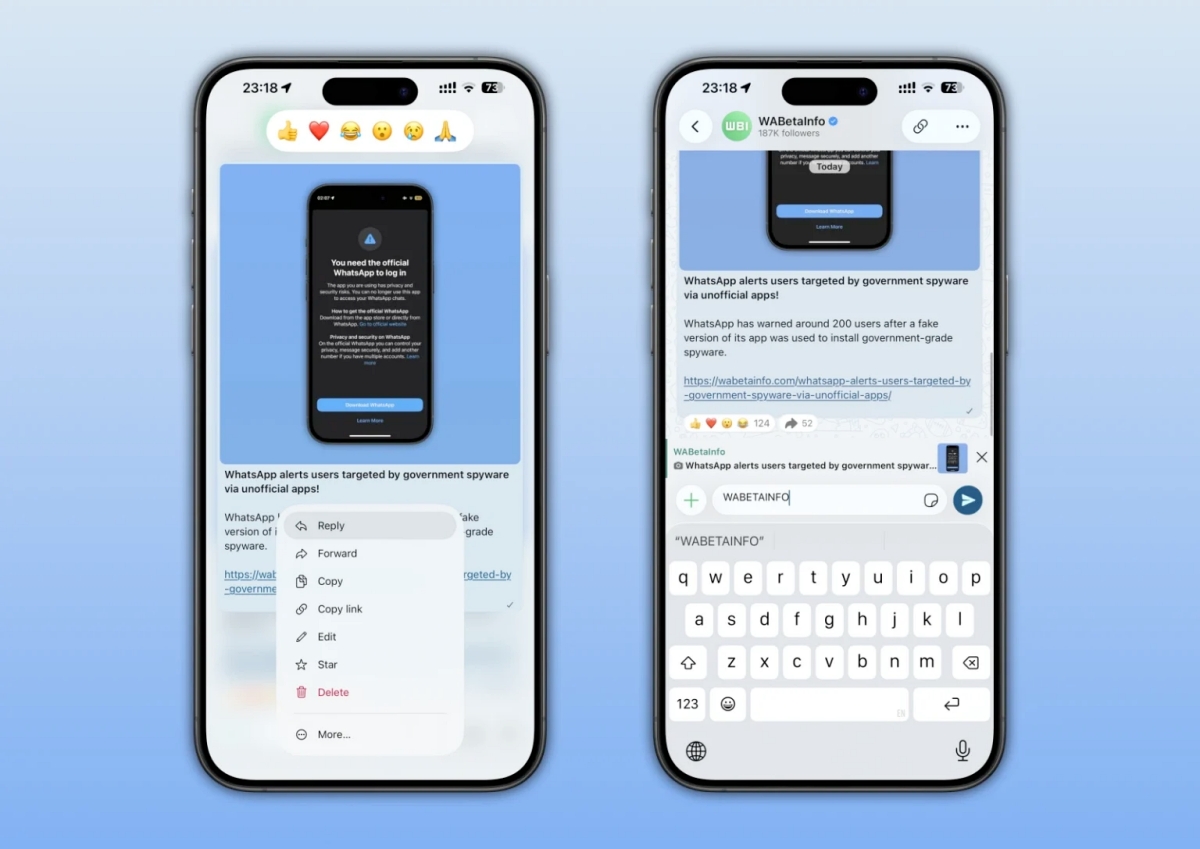 WhatsApp tests channel update replies on iOS