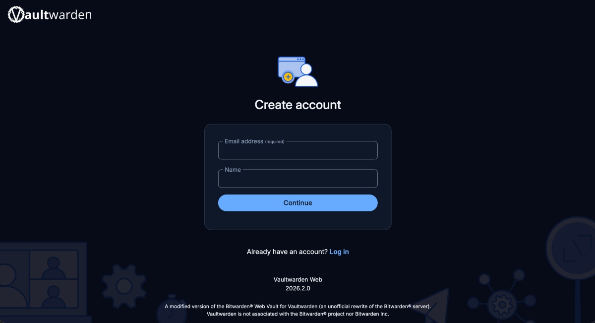 Create account on Vaultwarden