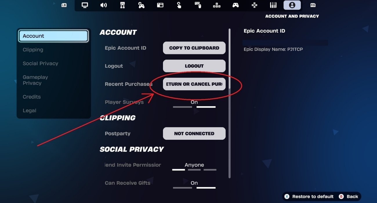 in the Account section select the Return or Cancel Purchase option