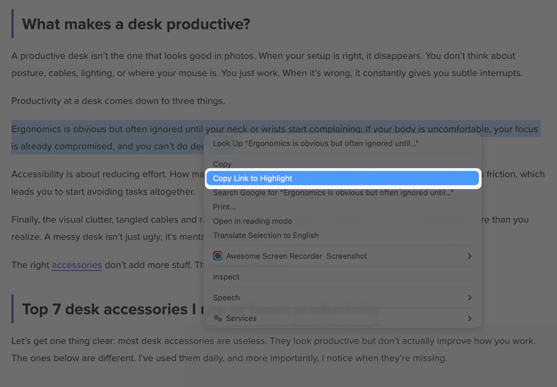 select the Copy Link with Highlight option