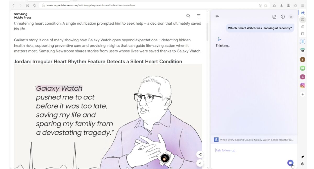 AI features in Samsung Browser
