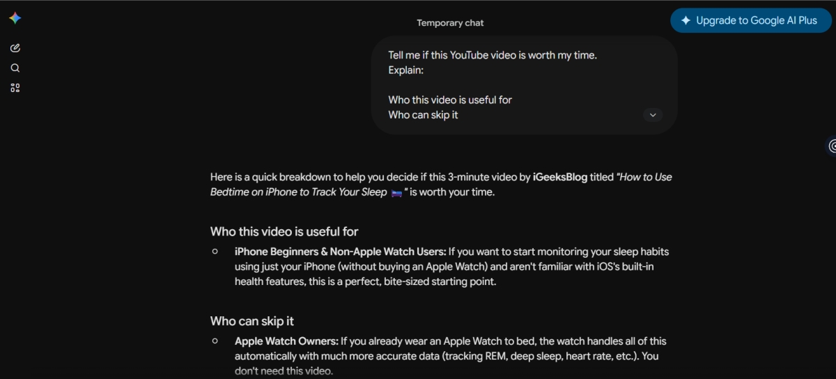 Ask Gemini if a video is worth watching