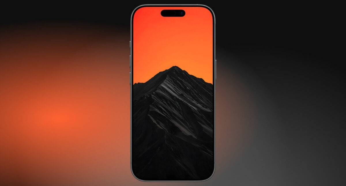 Black mountain with orange sky wallpaper