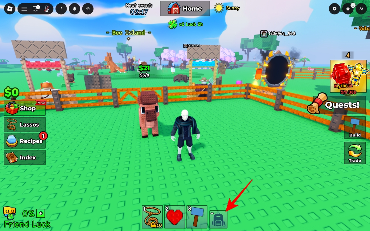 Click the Backpack icon at the bottom of the screen