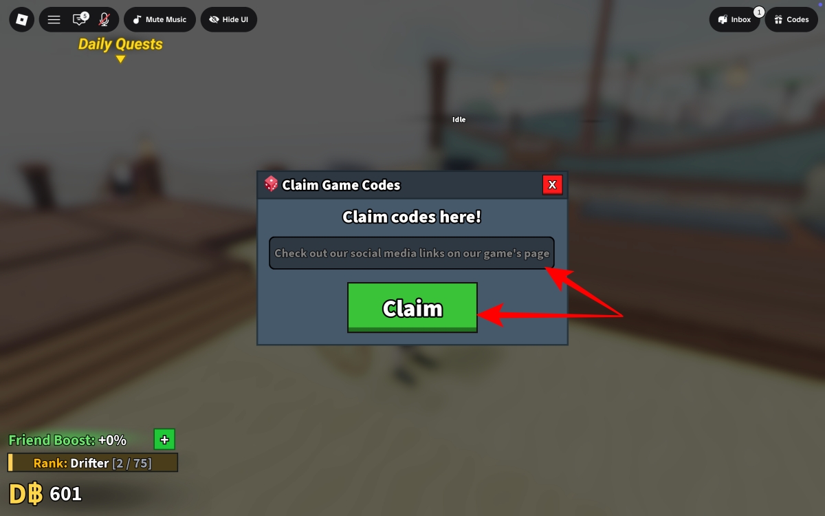 Enter a code and click Claim to get Enchant Spins