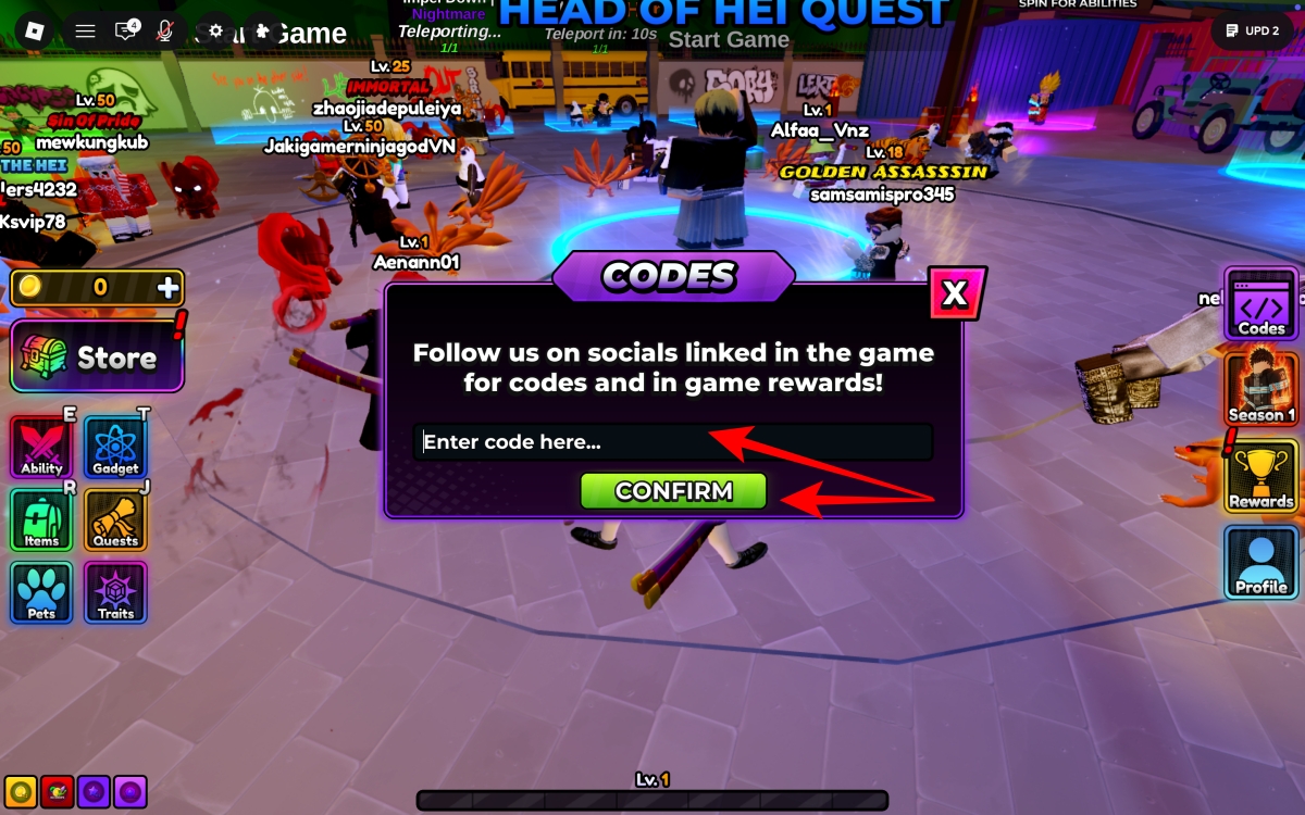 Enter code and press Confirm for rewards