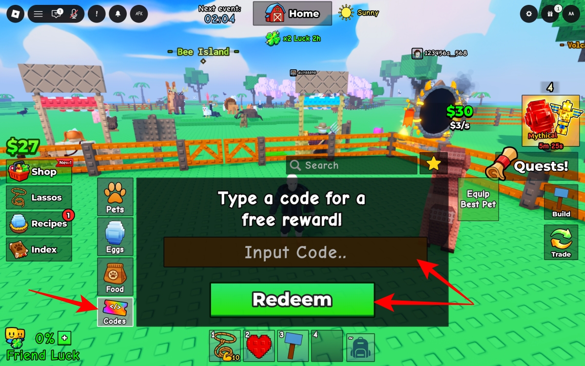 Entering a code in the redemption box