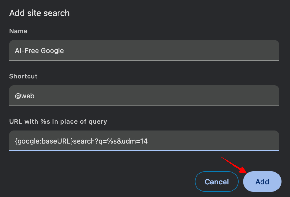 Manage search engine settings and add a custom site search option