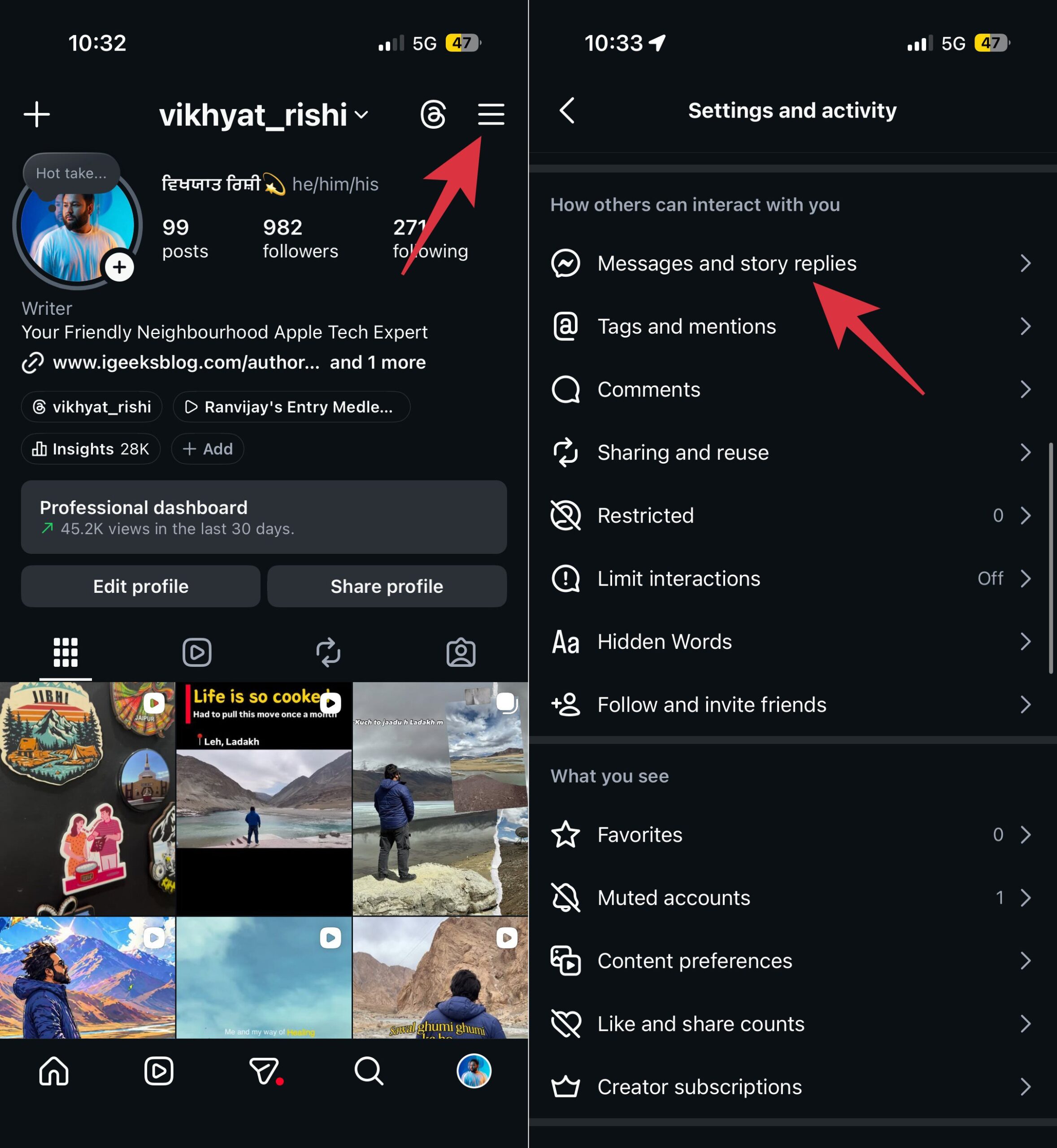 Managing Message and Story Settings