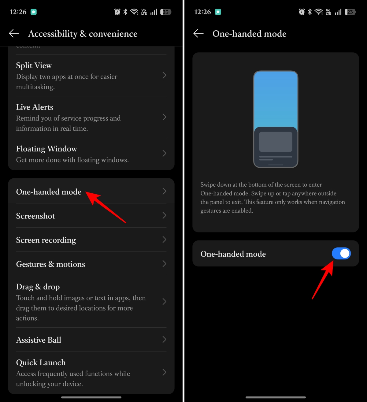 Open One handed mode settings and enable the feature