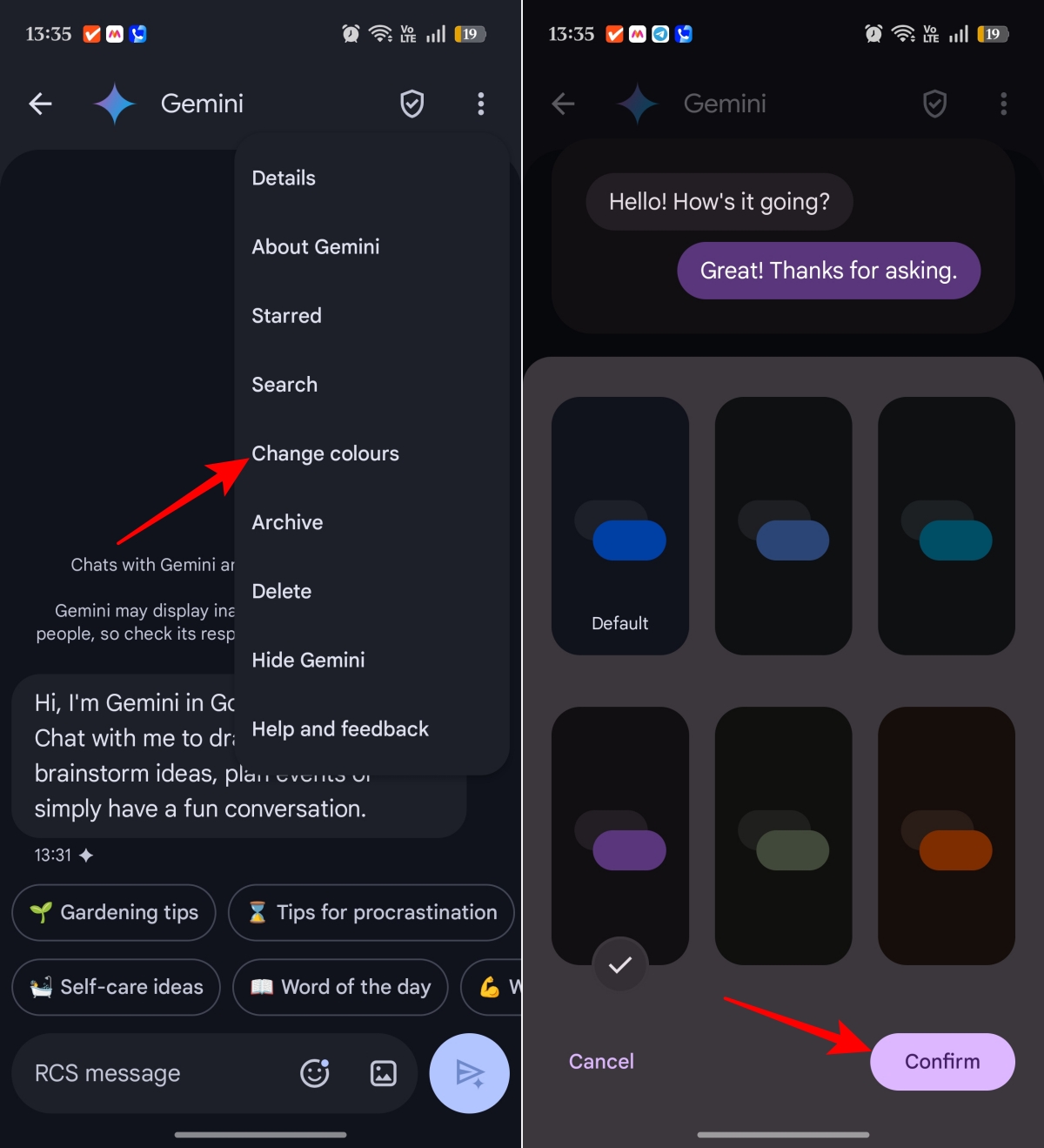 Open chat settings and choose a conversation theme