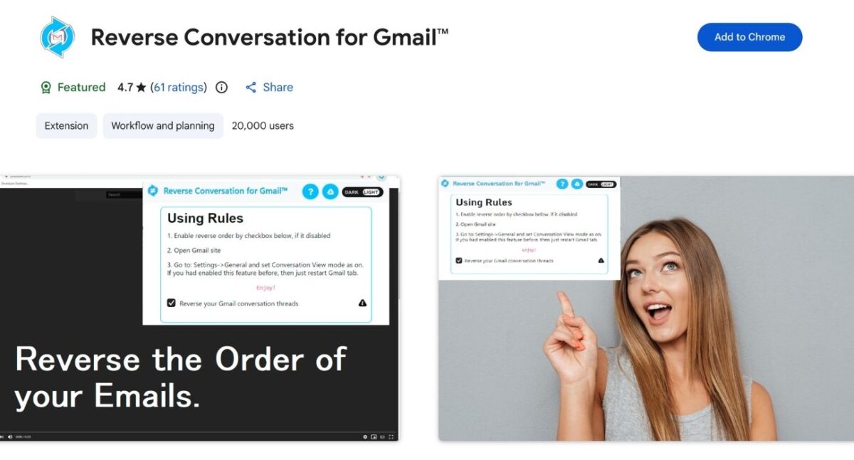 Reverse Conversation for Gmail extensions