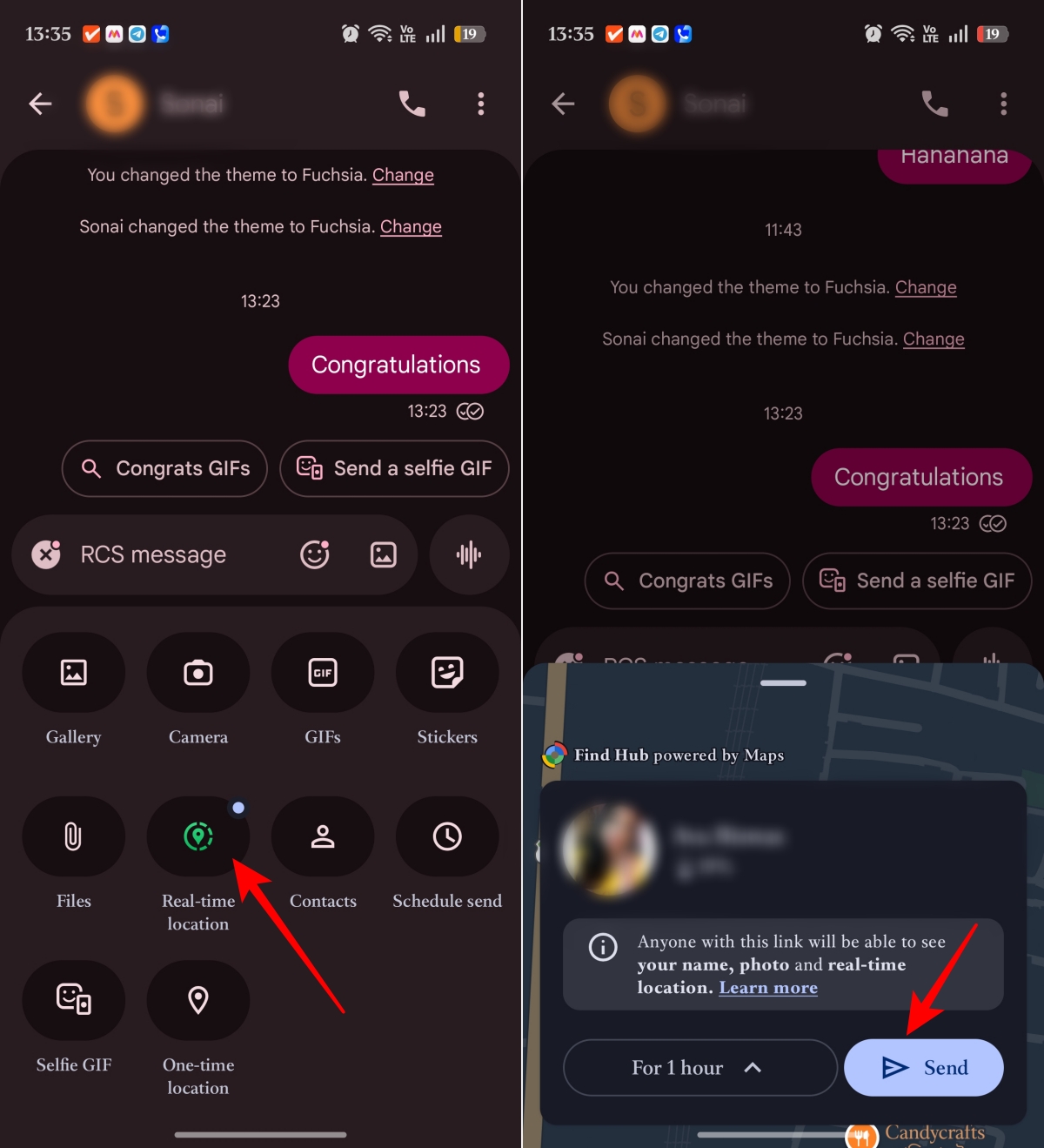 Select location duration and Send