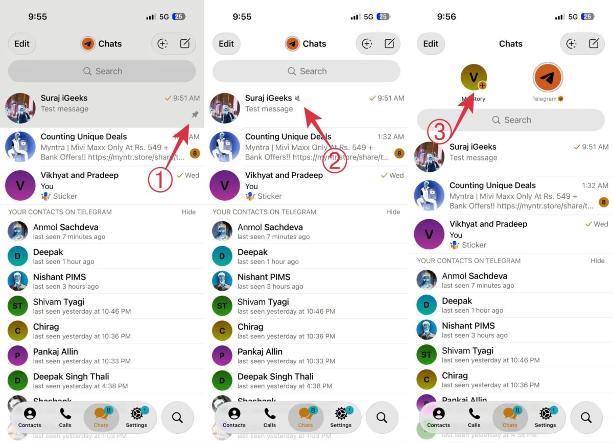 Telegram Chat screen symbols
