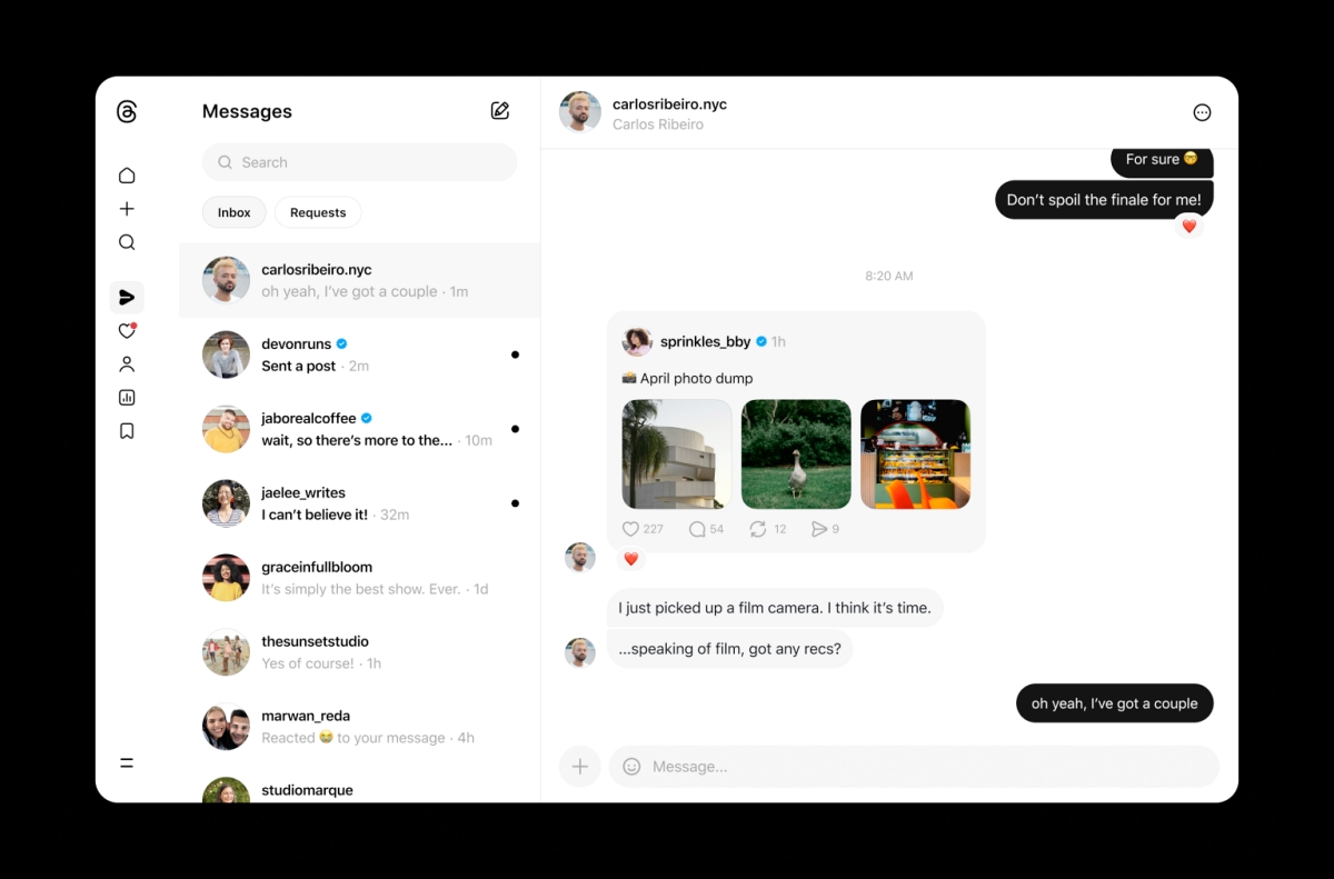 Threads messaging is now available on desktop