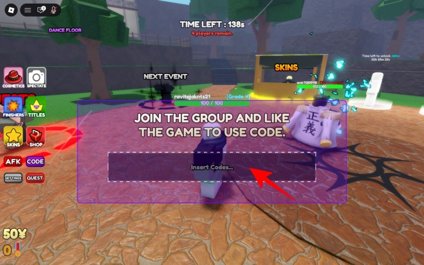 Type a working code and Press Enter or submit the code