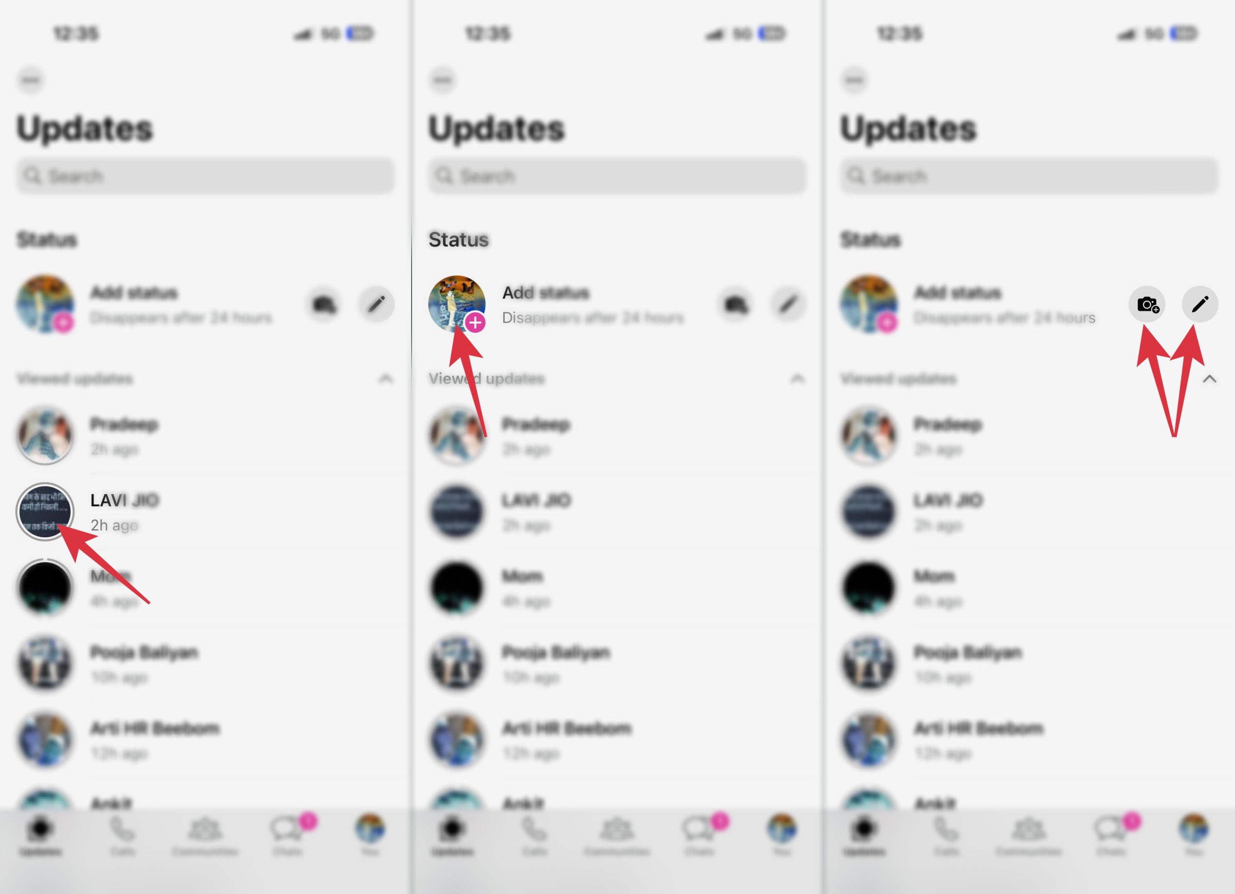 WhatsApp Status updates icons