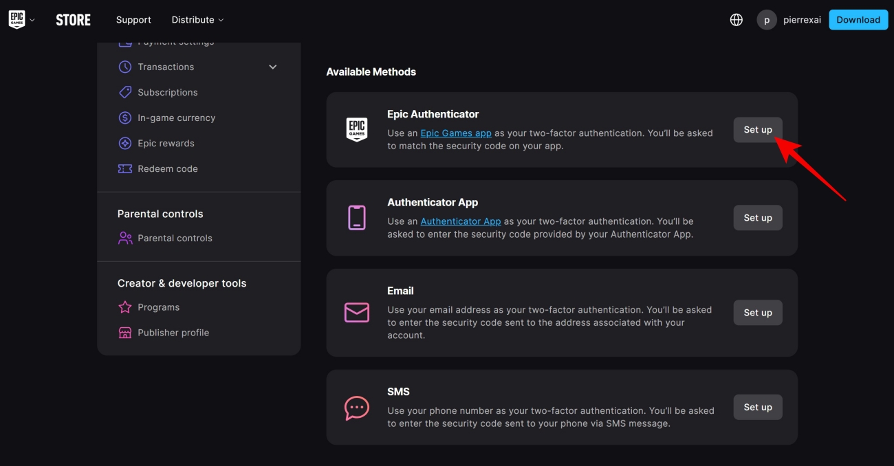 2FA setup options