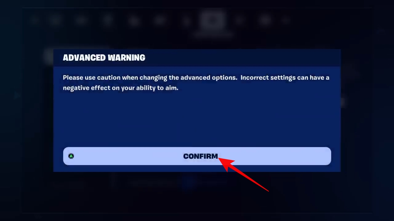 Confirming the settings change in Fortnite