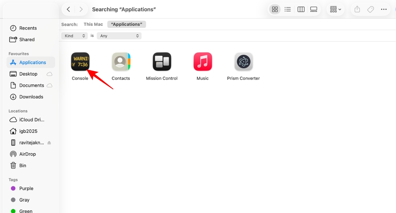 Connect iPhone to Mac with Console app