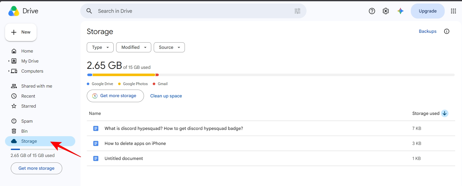 Delete large files in Google Drive