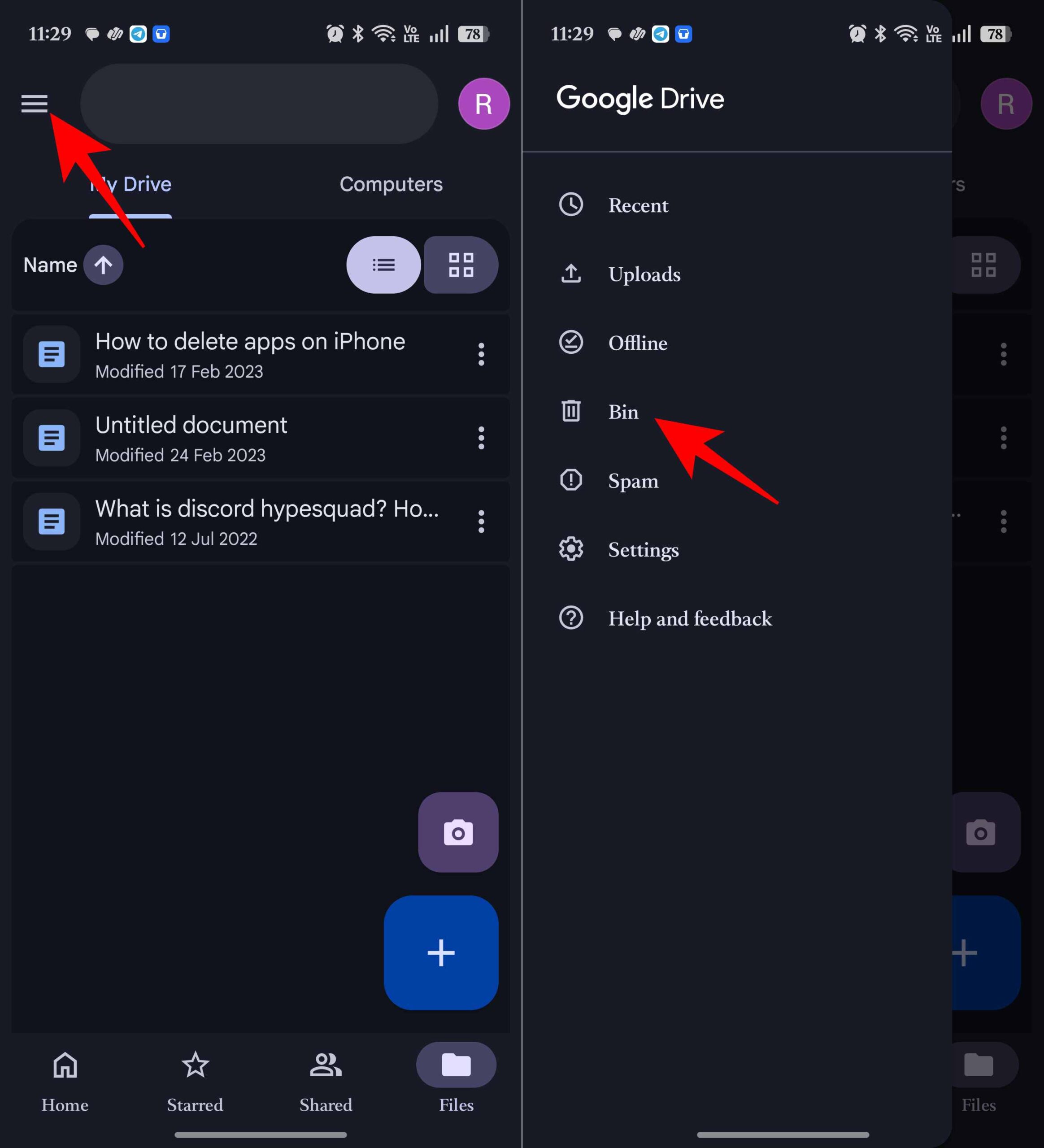 Emptying google drive bin