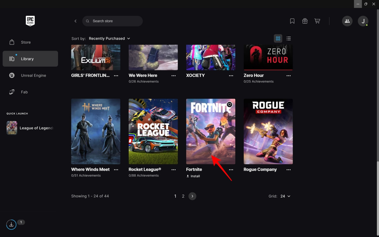 Game tiles Epic games store