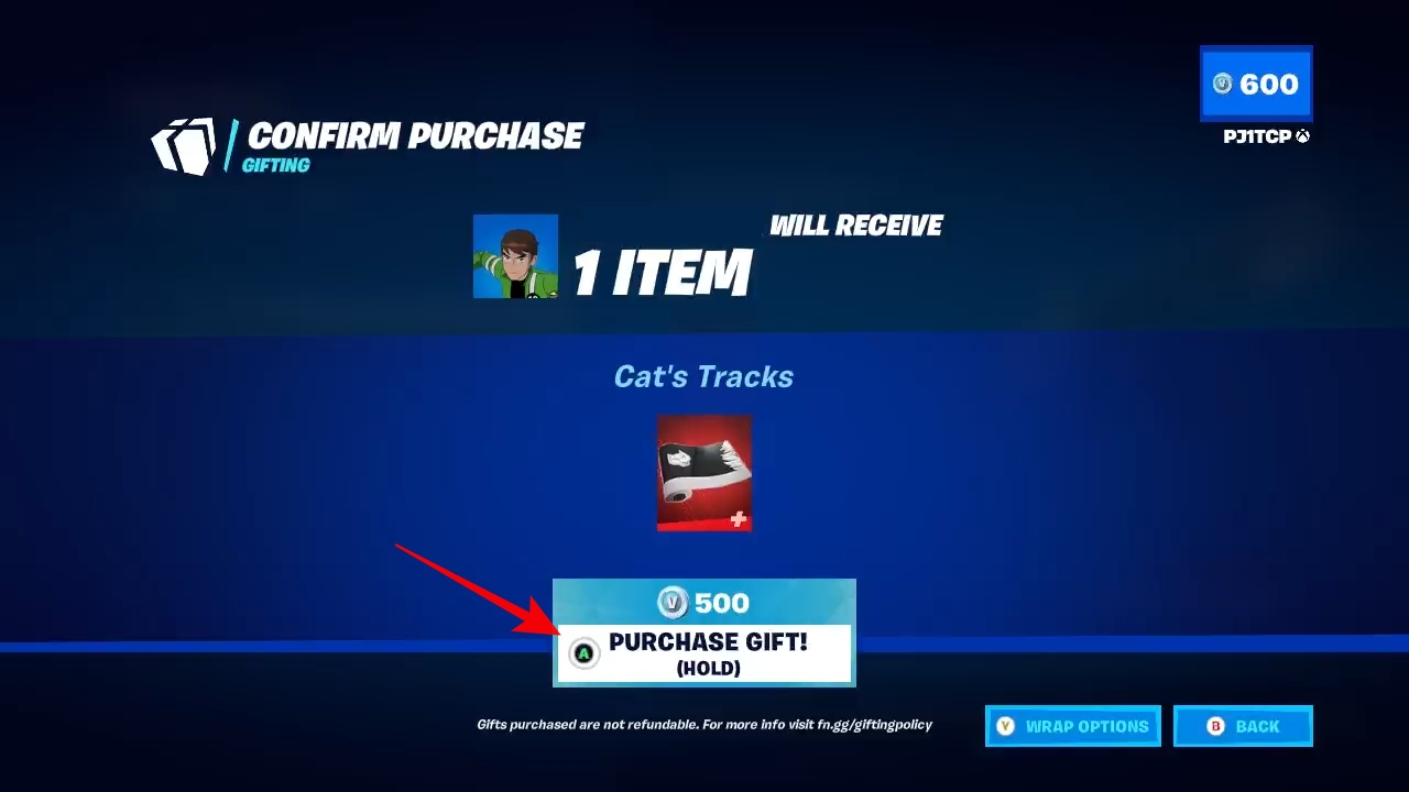 Gift confirmation fortnite