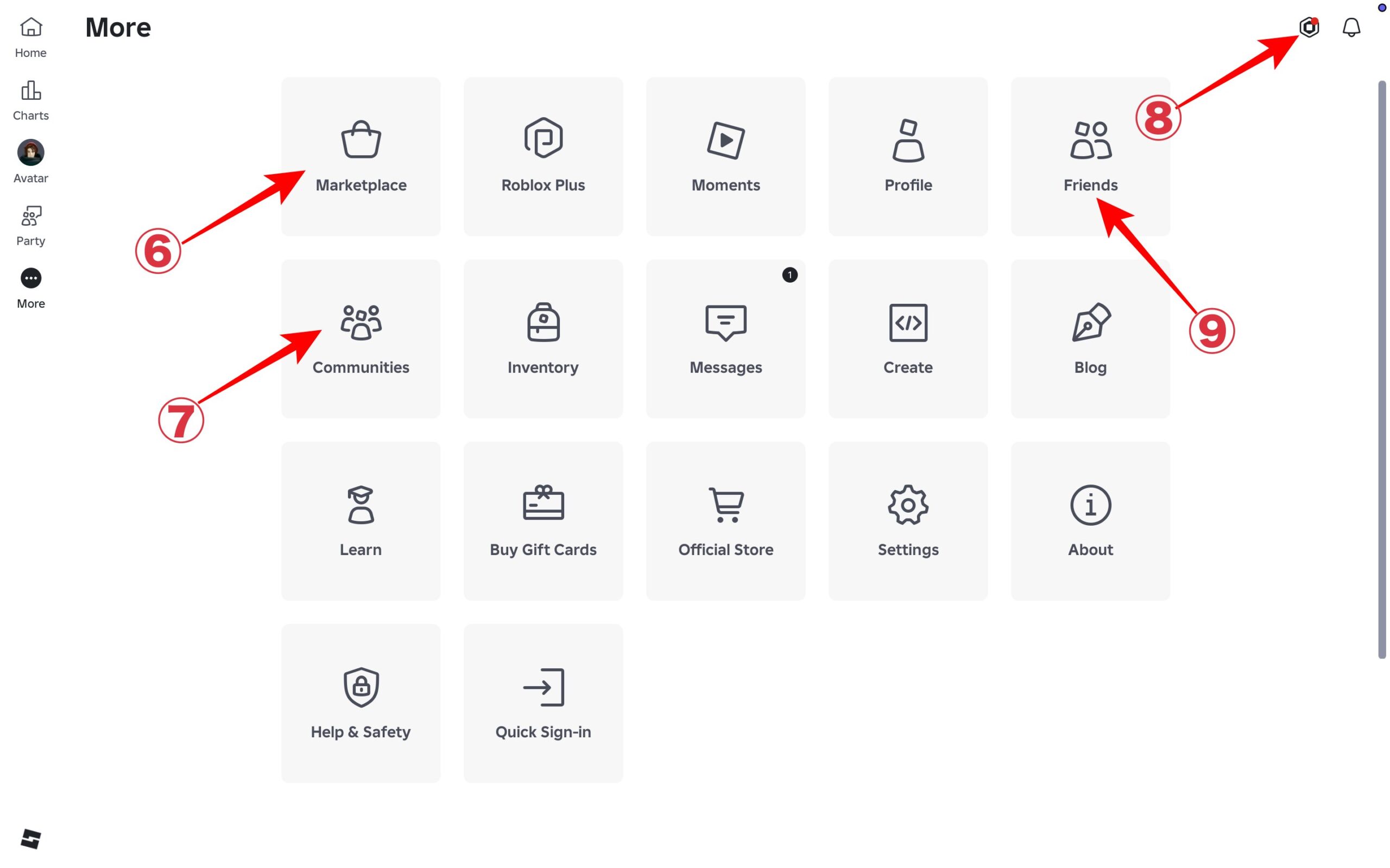 Main menu icons explain 
