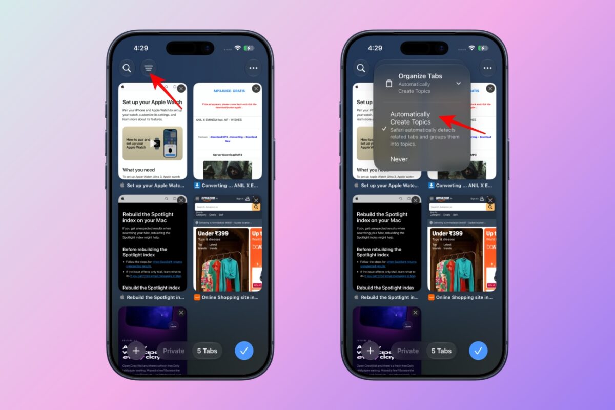Safari can automatically organize your tabs