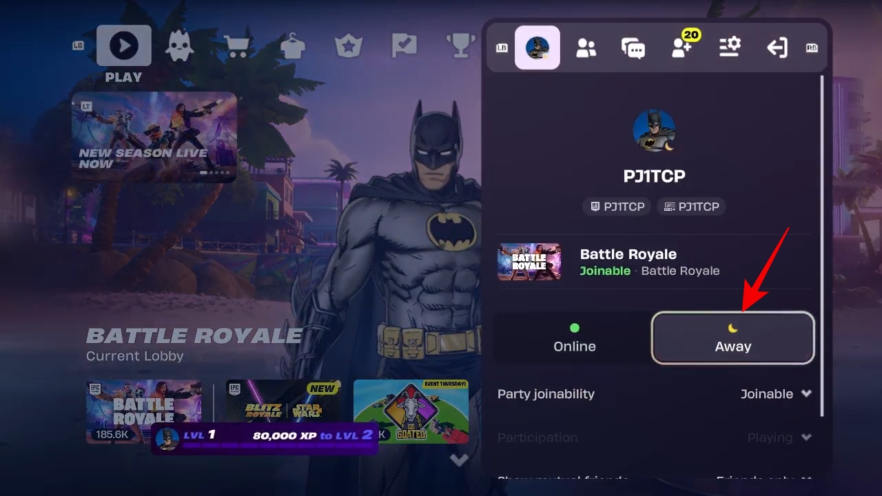 Select Away to change status