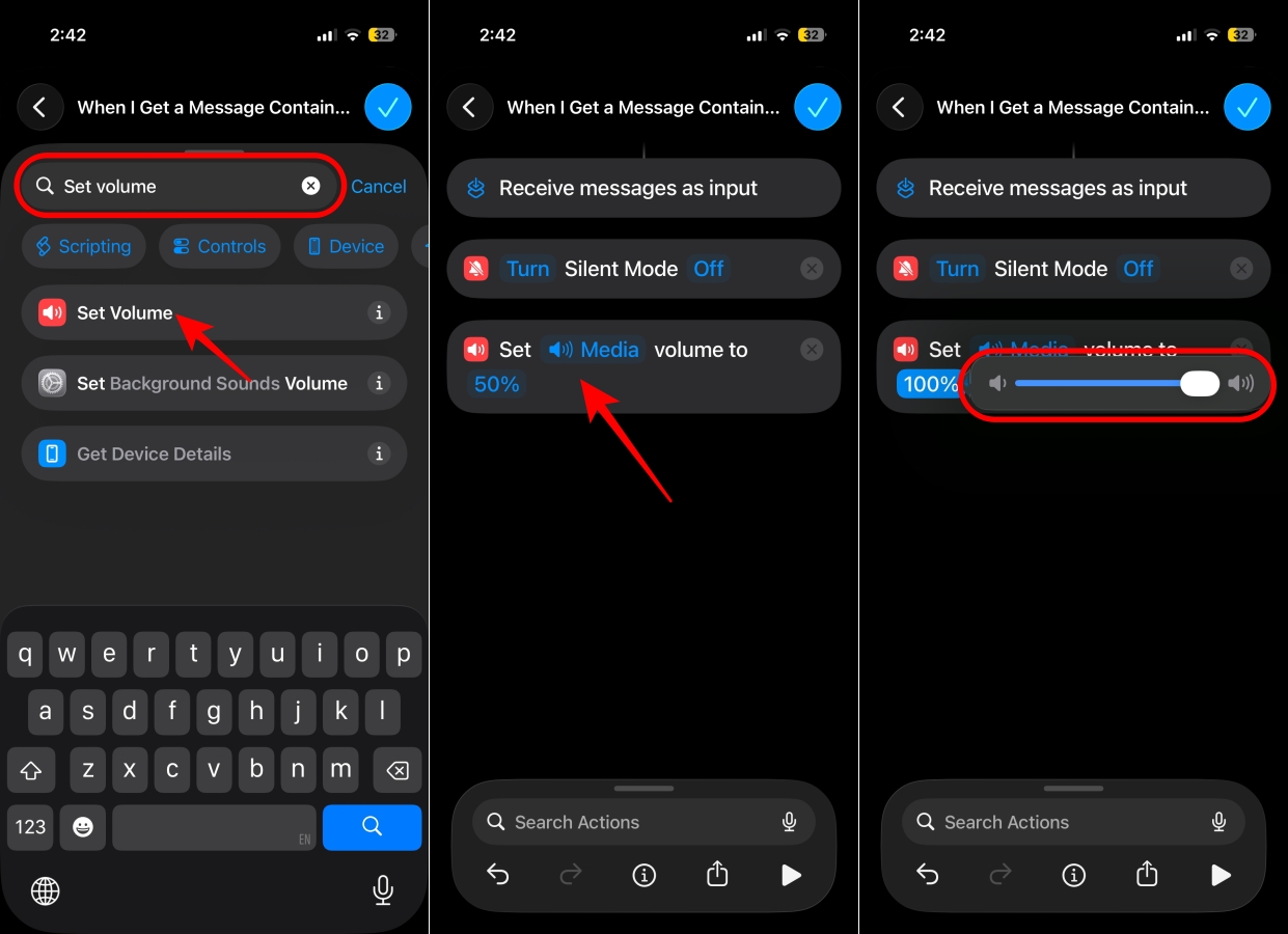 Setting the volume to 100 in Shortcuts