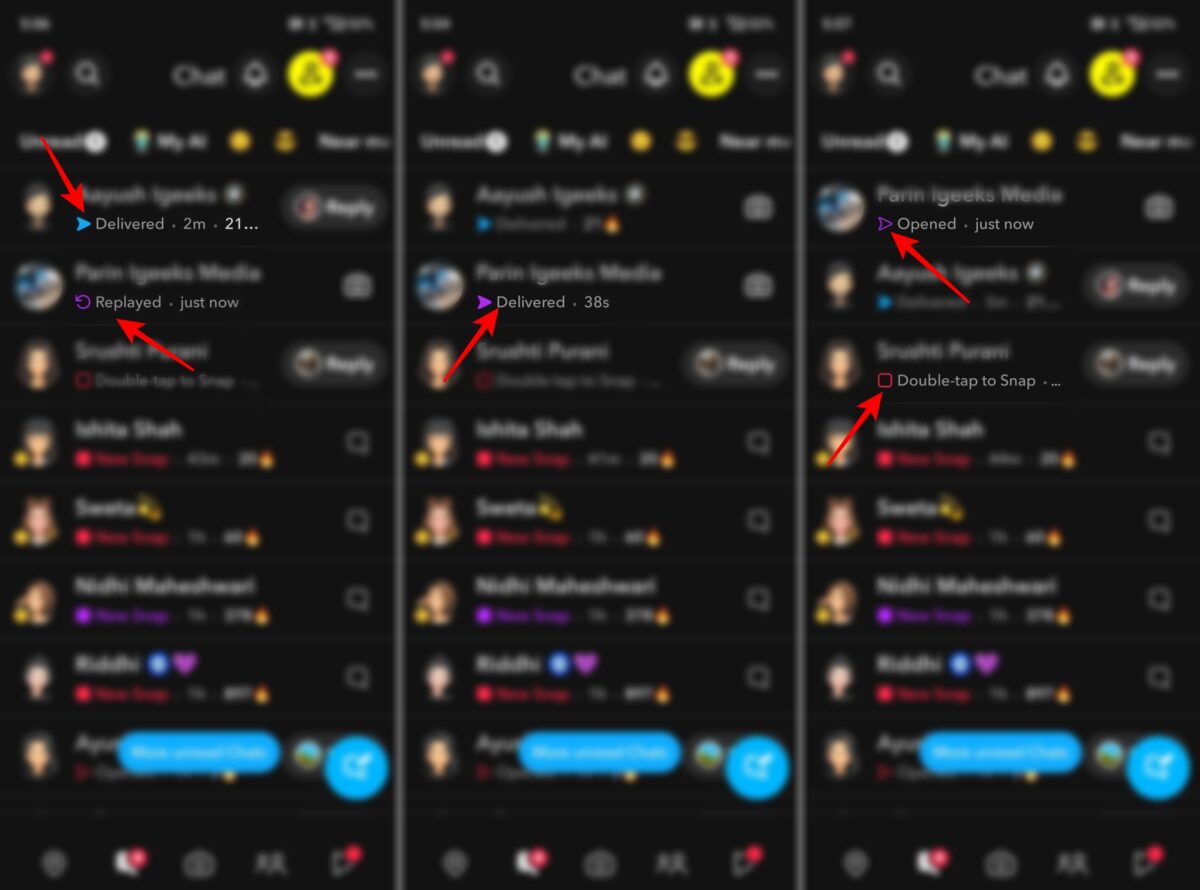 Snapchat messaging symbols