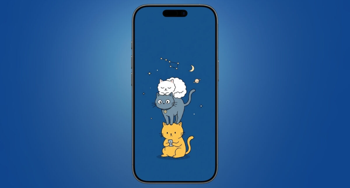Stacked cats with smartphone wallpaper