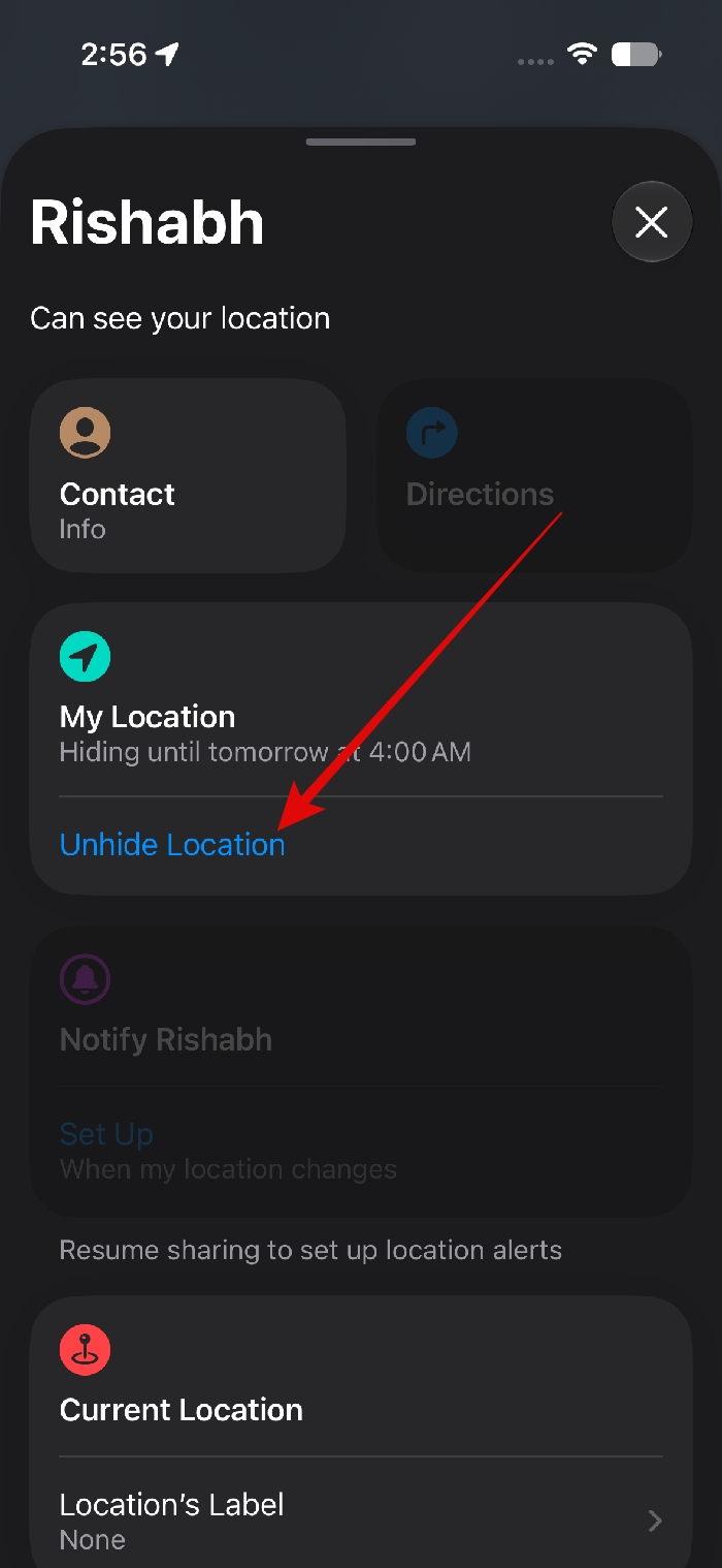 Tap Unhide Location in Find My on iPhone in iOS 27