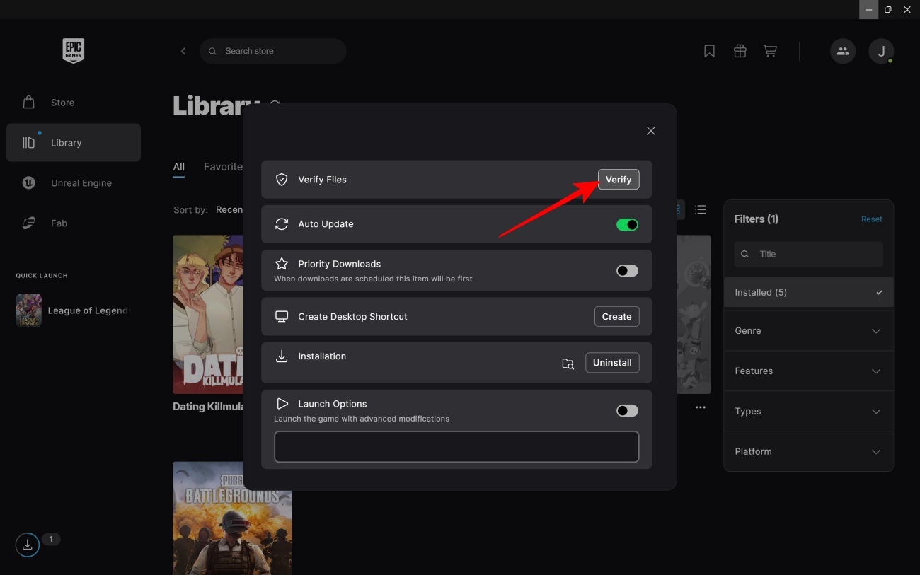 Verify game Epic games store