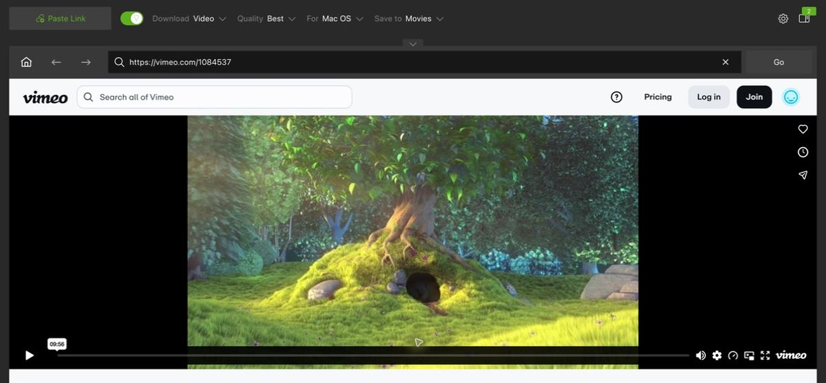 Vimeo open in the built-in browser of 4K Video Downloader Plus