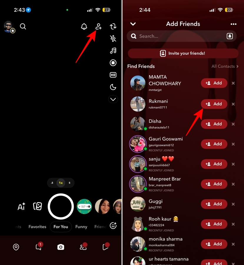 Checking mutual friends on Snapchat from the Add Friends screen