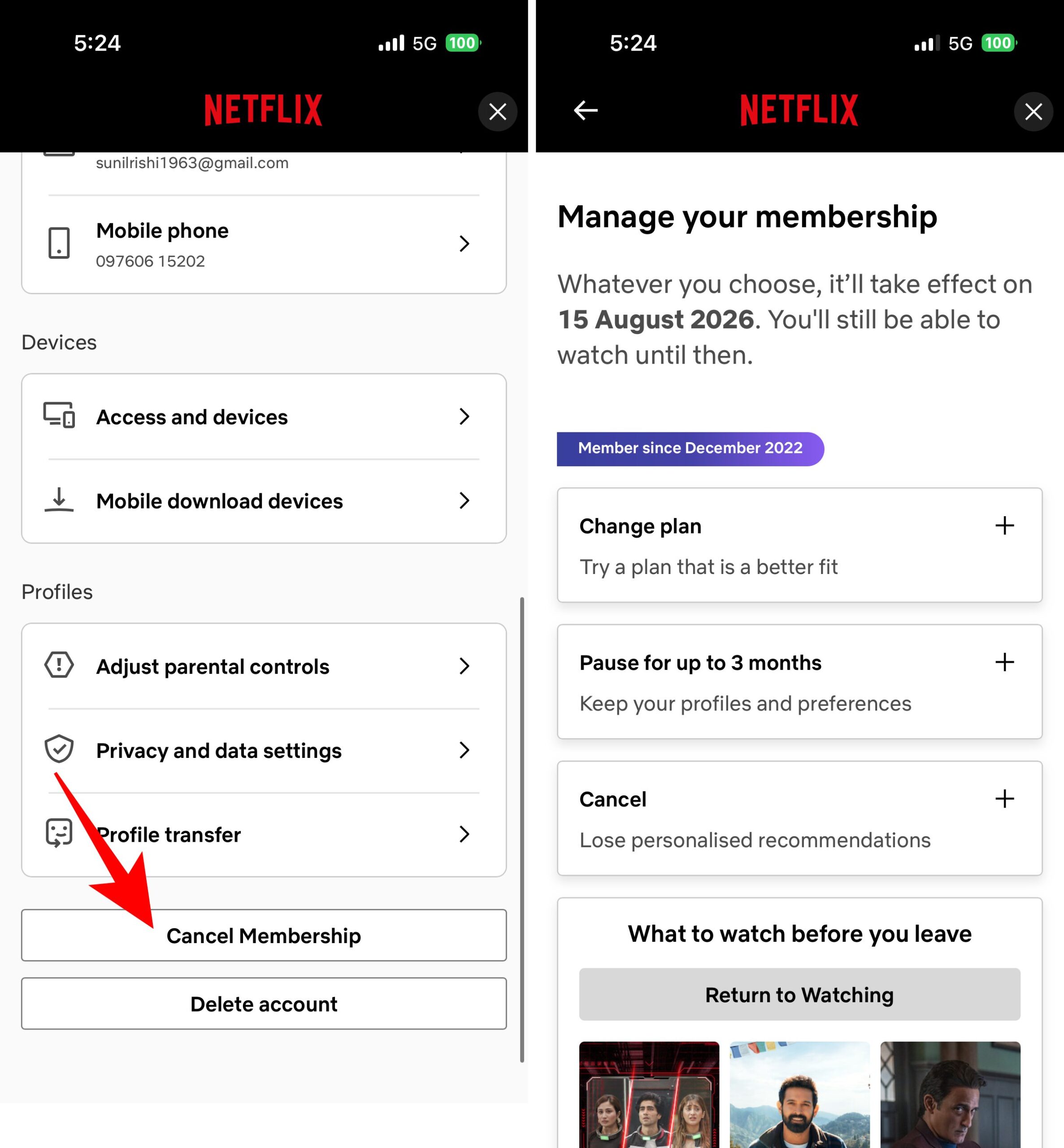 Click on Cancel Membership