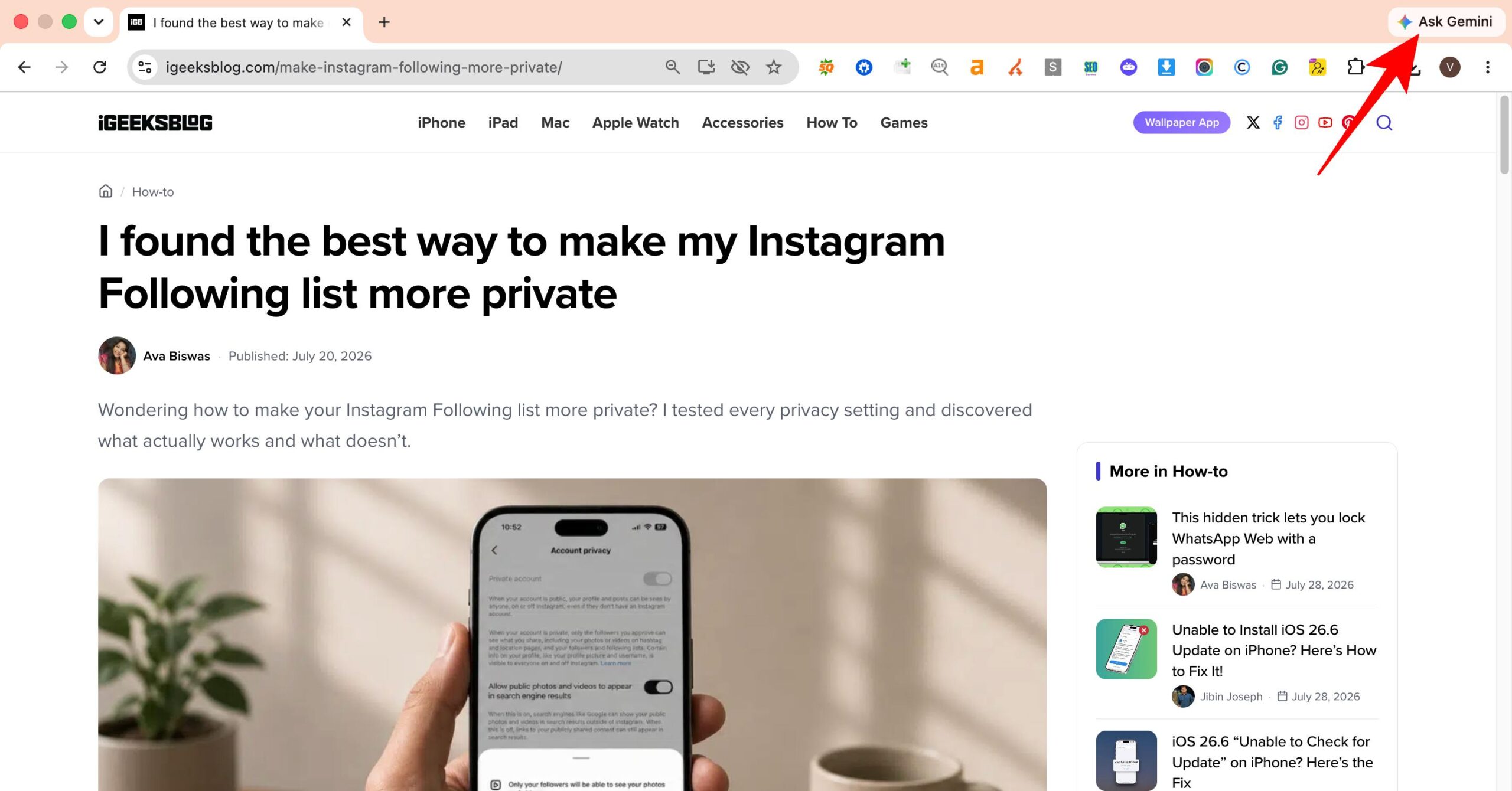 Click the Ask Gemini button in the top right corner.